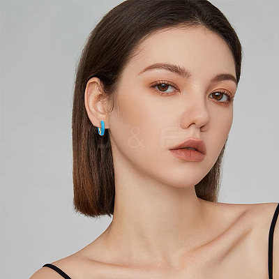 4 Pairs Two Tone 304 Stainless Steel Chunky Huggie Hoop Earrings with Enamel for Women EJEW-DC0001-37-1