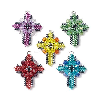 Glass Seed Beads Pendants PALLOY-MZ00223-1