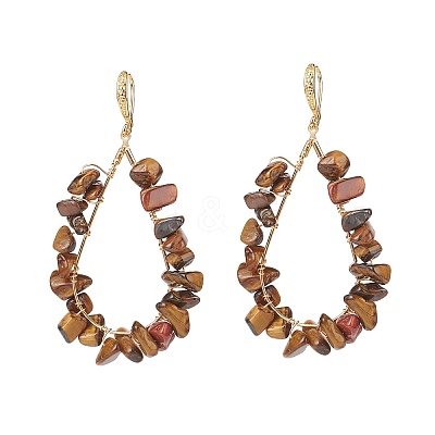 5 Pairs 5 Style Natural Mixed Gemstone Chips Teardrop Dangle Earrings EJEW-JE05074-1