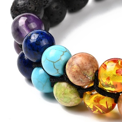 Natural Lava Rock & Mixed Gemstone Braided Bead Bracelet BJEW-JB06961-01-1