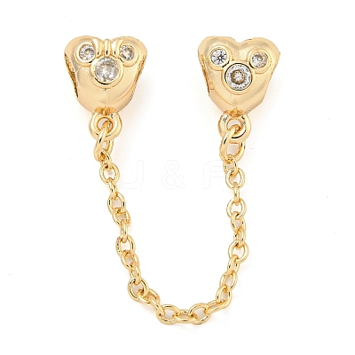 Rack Plating Brass Micro Pave Cubic Zirconia European Beads with Safety Chains KK-F089-30G-1