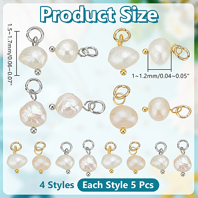 20Pcs 4 Styles Natural Cultured Freshwater Pearl Pendants PALLOY-AR00042-1