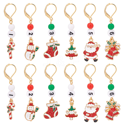 Christmas Theme Alloy Enamel with Rhinestone Pendant Stitch Markers HJEW-AB00351-1