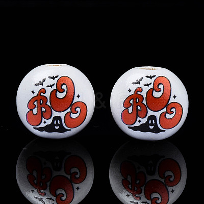 Halloween Printed Natural Wood Beads WOOD-S057-083-1