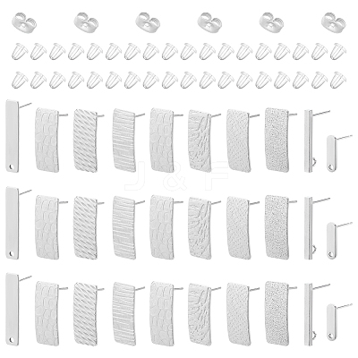60Pcs 10 Style Rectangle Shape 201 & 304 Stainless Steel Stud Earring Finding STAS-PH0005-29-1
