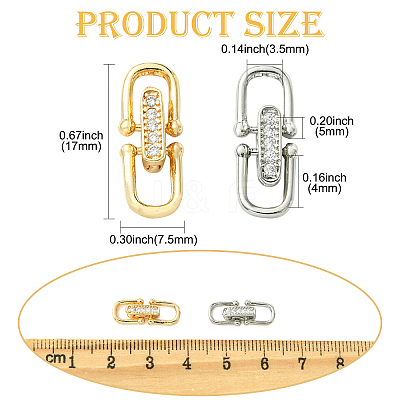4Pcs 2 Colors Brass Micro Pave Clear Cubic Zirconia Fold Over Clasps ZIRC-CJ0003-38-1