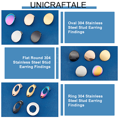 30Pcs 15 Styles 304 Stainless Steel Stud Earring Findings STAS-UN0048-90-1