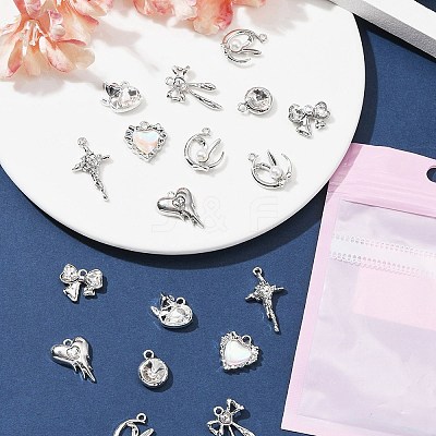 18Pcs 8 Styles Alloy Glass & Resin Pendants DIY-FS0005-35-1
