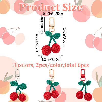 6Pcs 3 Colors Cherry Wool Knitting Pendant Decorations HJEW-CP0001-06-1