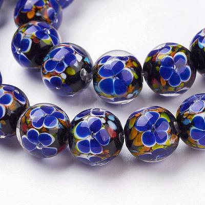 Handmade Inner Flower Lampwork Beads Strands LAMP-L072-B04-1
