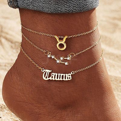 Alloy Crystal Rhinestone 3 Layer Constellations Link Chain Anklets for Women FS-WGFDDF7-04-1