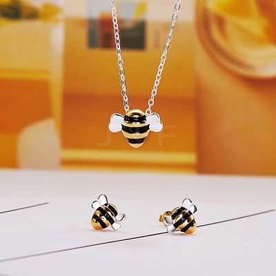 Brass Bee Stud Earrings and Pendant Necklace JX122A-1