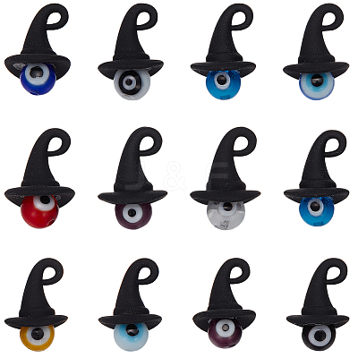 40Pcs Handmade Evil Eye Lampwork Round Pendants PALLOY-SC0004-18-1