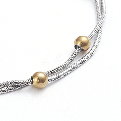 304 Stainless Steel 2-strand Round Snake Chain Bracelets BJEW-L673-014-GP-1