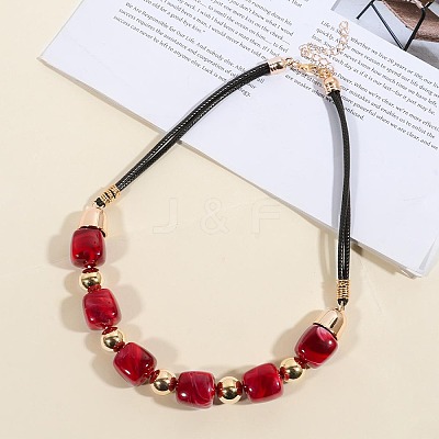 Resin Cube & Round CCB Plastic Beaded Necklaces with Leather Cords for Women WG0341F-01-1