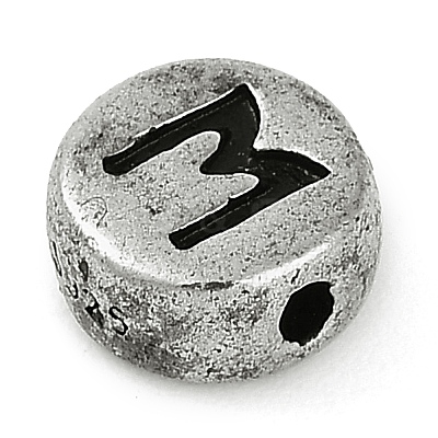 925 Sterling Silver Flat Round with Letter Beads STER-G044-01AS-M-1