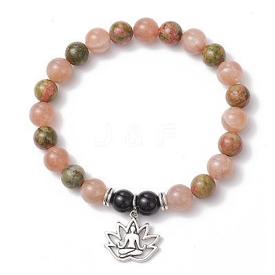 Natural Unakite & Multi-Moonstone Beaded Stretch Bracelets BJEW-JB11951-02-1