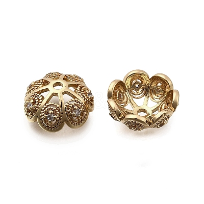 Brass Micro Pave Clear Cubic Zirconia Bead Caps KK-Z126-07G-1
