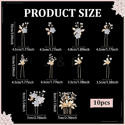 2 Sets 2 Styles Floral Brass Hair Combs OHAR-ME0001-04-1
