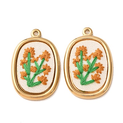 304 Stainless Steel & Cloth Embroidered Pendants FB-CBAFBAF-05G-1