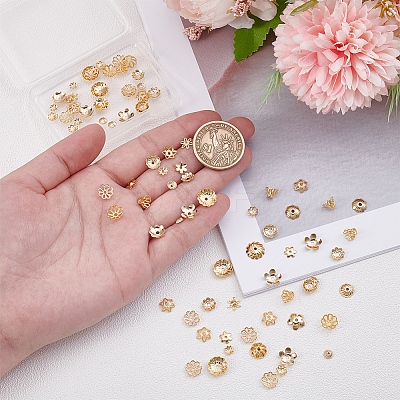 90Pcs 15 Styles Brass Bead Caps KK-PH0012-19B-1
