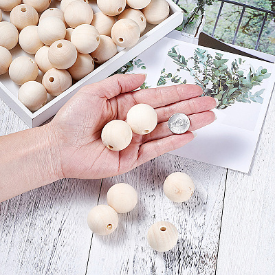 Round Unfinished Wood Beads WOOD-TA0001-07-LF-1