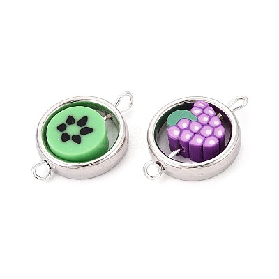 Polymer Clay Fruit Beads with CCB Plastic Ring Frame Connector Charms CLAY-T022-34M-1