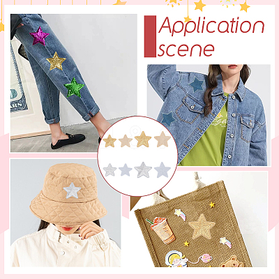 40Pcs 4 Styles Star Iron on/Sew on PVC Sequins Patches PATC-NB0001-33-1