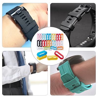 36Pcs 9 Colors Silicone Replacement Watch Band Strap Loops SIL-GF0001-10-1
