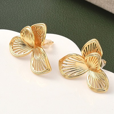 Brass Leaf Stud Earrings EJEW-D337-11G-1