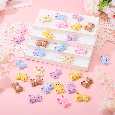36Pcs 6 Colors Bear with Word Love Opaque Resin Pendants RESI-TA0005-59-1