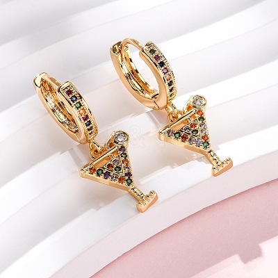 Wine Glass Brass Micro Pave Cubic Zirconia Dangle Hoop Earrings EJEW-F384-16G-02-1