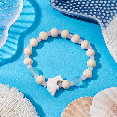 3 Pcs Synthetic Turquoise & Wood & Glass Beaded Stretch Bracelets for Boys Girls BJEW-JB11129-1