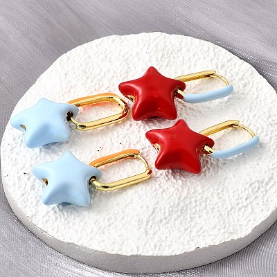 Star Brass Hoop Earrings EJEW-D314-01G-1