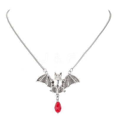Alloy Bat and Glass Pendant Necklaces NJEW-TA00141-1