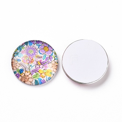 Half Round/Dome Floral Printed Glass Cabochons GGLA-A002-25mm-UU-1
