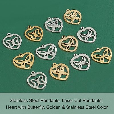 16Pcs 8 Style 201 Stainless Steel Pendants STAS-UN0032-09-1
