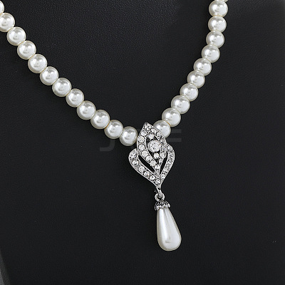 Alloy Rhinestone & Plastic Pearl Pendant Necklaces & Stud Dangle Earrings Sets FS-WGE3E8B-01-1