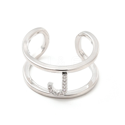 Clear Cubic Zirconia Initial Letter Open Cuff Ring RJEW-A012-01P-J-1