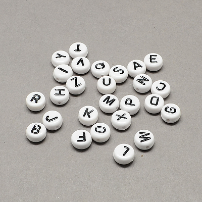 White and Black Acrylic Horizontal Hole Letter Beads SACR-Q101-01-1