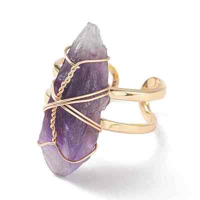 Roungh Raw Natural Gemstone Wire Wrapped Open Cuff Rings for Girl Women RJEW-JR00429-1