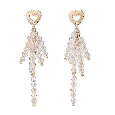 Clear Glass Beaded Tassel Dangle Stud Earrings EJEW-TA00160-1