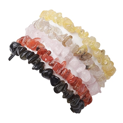 12 Constellation Natural Mixed Gemstone Chip Beaded Stretch Bracelets Sets for Women Men BJEW-JB10264-06-1