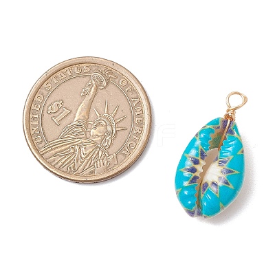 Printed Natural Cowrie Shell Pendants PALLOY-JF03991-1