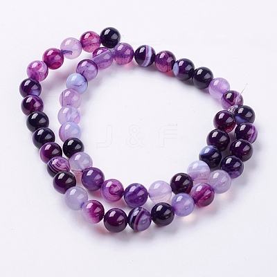 Round Dyed Natural Striped Agate/Banded Agate Beads Strands G-G582-8mm-05-1
