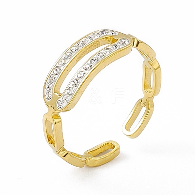 Ion Plating(IP) 304 Stainless Steel Cubic Zirconia Cuff Ring for Women RJEW-C060-05G-1