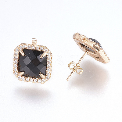Brass Micro Pave Cubic Zirconia Stud Earring Findings X-ZIRC-G116-29-B01-1