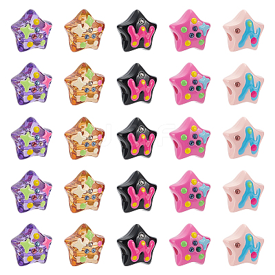 50Pcs 5 Styles Opaque & Transparent Acrylic Enamel Beads OACR-PH0004-61-1