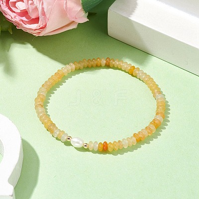 Natural Yellow Agate Rondelle & Pearl Beaded Stretch Bracelets BJEW-JB09918-06-1