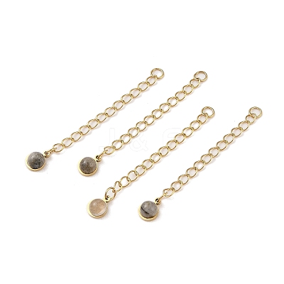 Ion Plating(IP) 316 Surgical Stainless Steel Curb Chain Extender with Natural Labradorite Round Charm High Polished STAS-A097-01G-11-1